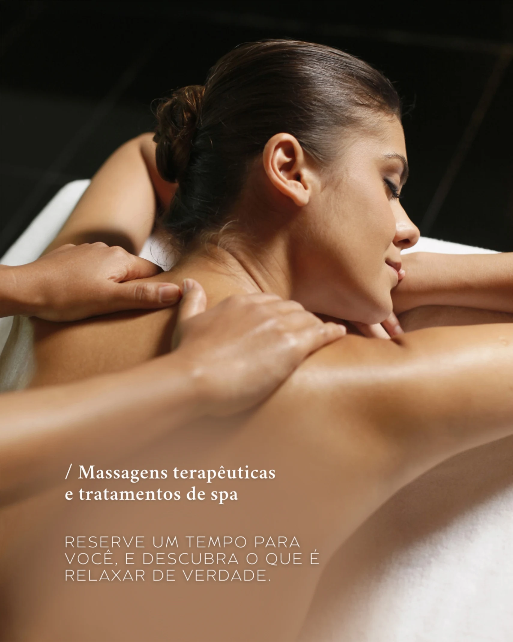 Macal Resort, carrossel spa e bem-estar, slide 3 de 3: massagem terapêutica, com a chamada "Massagens terapêuticas e tratamentos de spa"