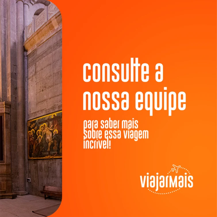 Viajar Mais, carrossel Terra Santa e Egito, slide 4 de 4: chamada para consultar a equipe sobre a viagem