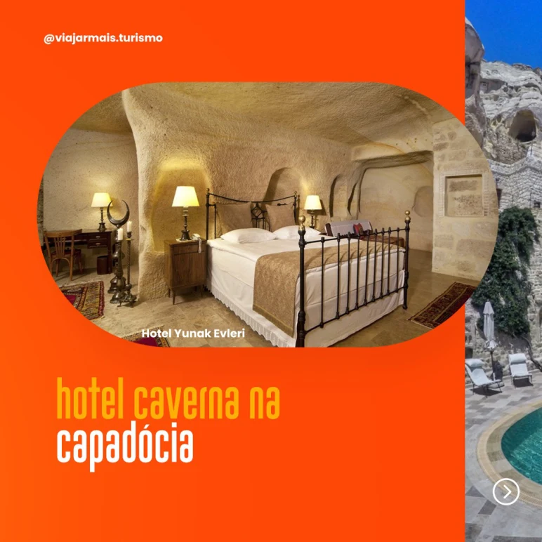Viajar Mais, carrossel grupo Turquia, slide 3 de 5: quarto do hotel caverna na Capadócia
