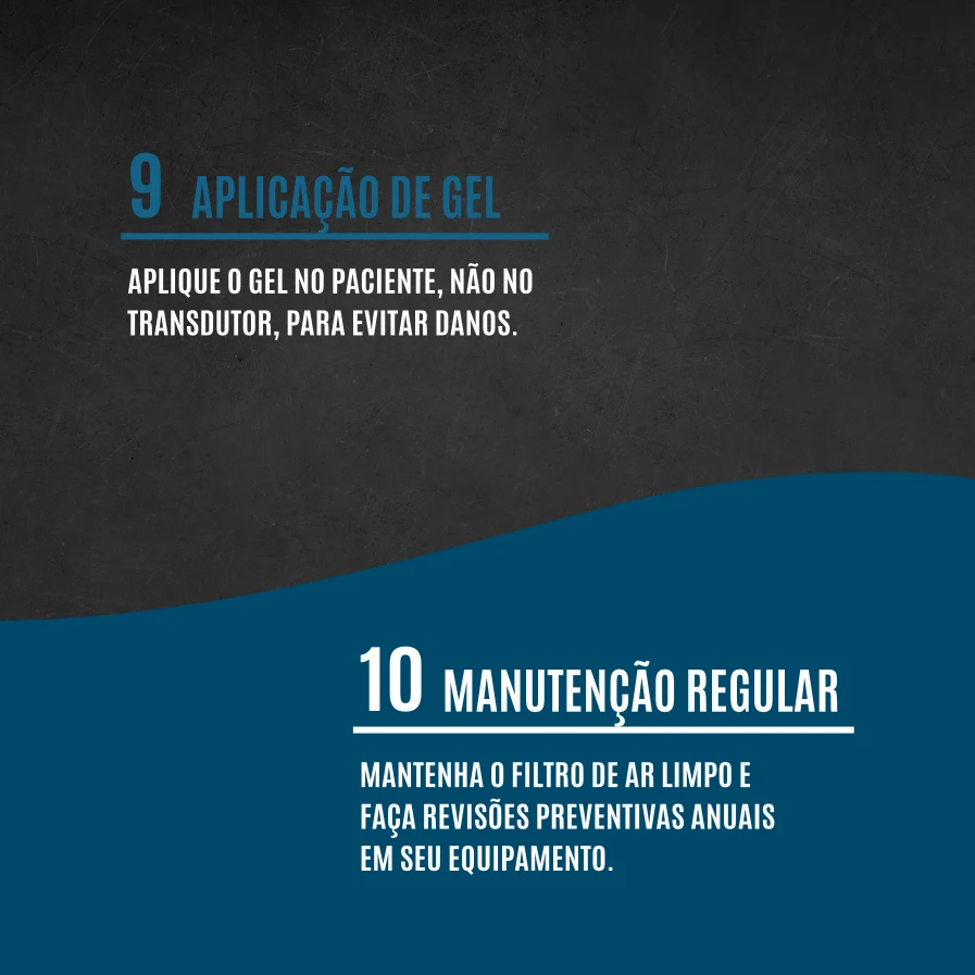 William Vogt, carrossel 10 dicas de cuidado com o equipamento, slide 6 de 7: aplicação de gel e manutenção regular