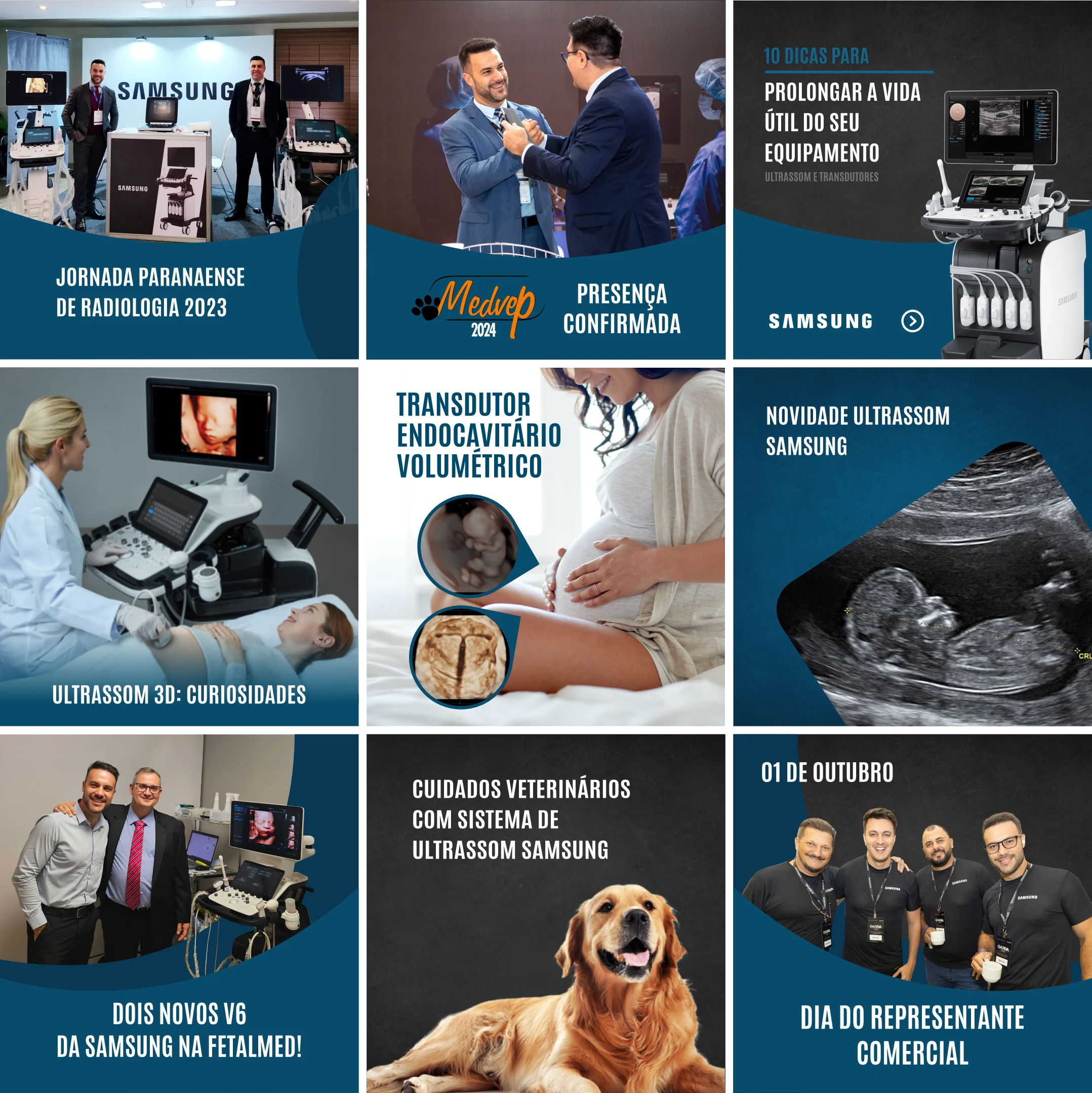 Grade do feed do William Vogt, com eventos de radiologia, lançamentos e dicas sobre ultrassom Samsung